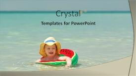  Presentation with swim boy - Audience pleasing PPT layouts consisting of two year old toddler boy with inflatable swim ring on beach backdrop and a light blue colored foreground