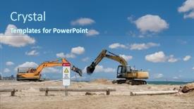  Presentation with construction digging - Presentation featuring two-yellow-excavators-digging-sand background and a ocean colored foreground