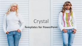 Presentation with jeans - Presentation theme featuring two-young-adult-sisters-wearing background and a sky blue colored foreground