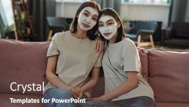  Presentation with clay faces - Presentation having two-young-affectionate-brunette-females background and a tawny brown colored foreground