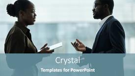  Presentation with front office - Presentation theme featuring two-young-african-american-employees background and a seafoam green colored foreground