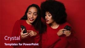  Presentation with african american women - Presentation theme having two-young-african-american-women background and a wine colored foreground