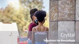  Presentation with talk - Amazing theme having two-young-african-girls backdrop and a gray colored foreground