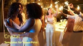  Presentation with white wedding - Slides enhanced with two-young-amorous-intercultural-women background and a tawny brown colored foreground