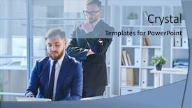  Presentation with german shepherd two young puppys - Audience pleasing slides consisting of two young analysts in suits backdrop and a light blue colored foreground