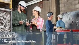  Presentation with apprentice - Slide set with two young apprentice in metallurgy background and a ocean colored foreground