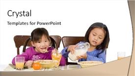  Presentation with little asian girl receiving vaccination - Colorful slides enhanced with two young asian girls eating backdrop and a  colored foreground