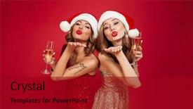  Presentation with girl christmas - Presentation design featuring two young attractive girl background and a crimson colored foreground