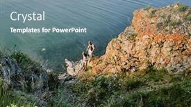  Presentation with rock stone - Amazing presentation having two-young-backpackers-in-casualwear backdrop and a seafoam green colored foreground