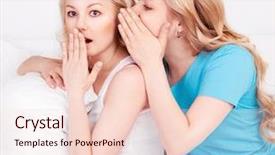  Presentation with two cute sisters playing - Presentation theme featuring two young beautiful blond sisters whispering to each other in the bedroom at home background and a lemonade colored foreground