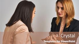  Presentation with board meeting - Presentation with two-young-beautiful-businesswoman-discussing background and a coral colored foreground