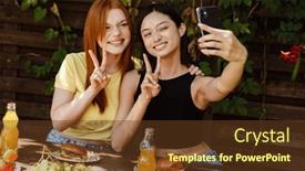  Presentation with peace - PPT theme consisting of two-young-beautiful-cheerful-multinational background and a tawny brown colored foreground