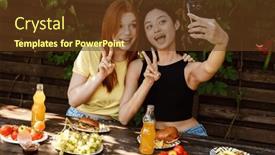  Presentation with peace - Presentation theme having two-young-beautiful-cheerful-multinational background and a tawny brown colored foreground