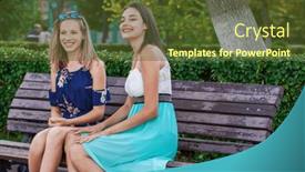  Presentation with summer - Slide deck featuring two-young-beautiful-girlfriends background and a tawny brown colored foreground