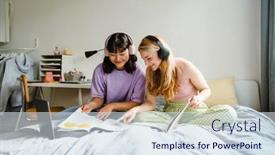  Presentation with laptop wireless - Presentation theme having two-young-beautiful-girls background and a sky blue colored foreground