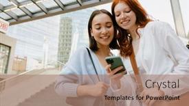  Presentation with outdoors - PPT theme having two-young-beautiful-smiling-girls background and a  colored foreground