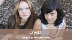  Presentation with teen girls - Presentation theme having two young beautiful teen girls sitting on a stone background background and a coral colored foreground