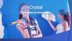  Presentation with two people holding hands - Presentation design with two young beautiful women holding background and a teal colored foreground