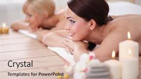  Presentation with relaxing - Beautiful slides featuring two young beautiful women relaxing backdrop and a  colored foreground