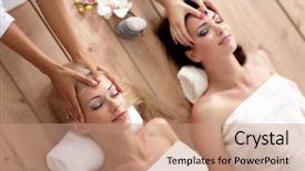  Presentation with relaxing - Cool new PPT theme with two-young-beautiful-women-relaxing backdrop and a coral colored foreground