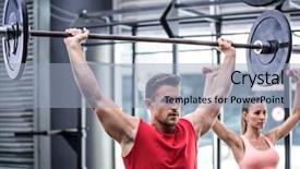  Presentation with weightlifting - Cool new presentation theme with two young bodybuilders doing weightlifting in the crossfit gym backdrop and a light blue colored foreground