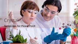  Presentation with lab - Slide set having two-young-botanist-working background and a coral colored foreground