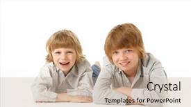  Presentation with stomach - Presentation theme featuring two young boys lying on stomach in studio background and a mint green colored foreground