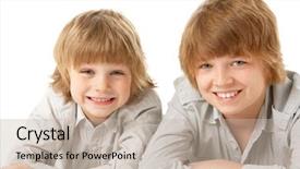  Presentation with stomach - Presentation enhanced with two young boys lying on stomach in studio background and a soft green colored foreground