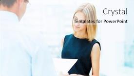  Presentation with working together - Slide set having two-young-business-collegue-working background and a sky blue colored foreground