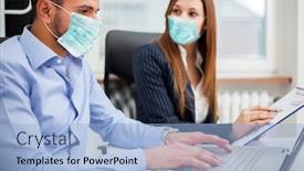  Presentation with partners - Cool new presentation design with two-young-business-partners-discussing backdrop and a light blue colored foreground