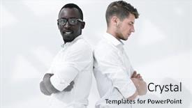  Presentation with partners - Presentation theme with two young business partners standing background and a sky blue colored foreground