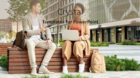  Presentation with computers - Audience pleasing presentation theme consisting of two-young-business-partners-using backdrop and a coral colored foreground