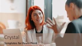  Presentation with business women - Slides consisting of two-young-business-women-sitting and a coral colored foreground