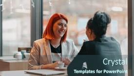  Presentation with business women - Slides enhanced with two-young-business-women-sitting background and a ocean colored foreground