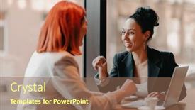  Presentation with business women - Theme having two-young-business-women-sitting background and a  colored foreground