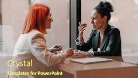  Presentation with business women - Presentation theme featuring two-young-business-women-sitting background and a violet colored foreground