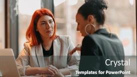  Presentation with business women - Presentation featuring two-young-business-women-sitting background and a  colored foreground