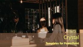  Presentation with business women - Theme featuring two-young-business-women-sitting background and a tawny brown colored foreground