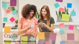  Presentation with text message - Audience pleasing slide set consisting of two-young-business-women-together backdrop and a coral colored foreground