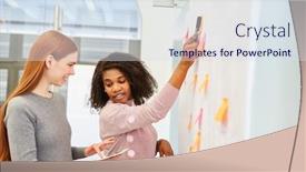  Presentation with business women - Cool new theme with two-young-business-women backdrop and a sky blue colored foreground