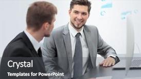  Presentation with project kick off meeting - Colorful presentation theme enhanced with two young businessmen discussing project backdrop and a  colored foreground