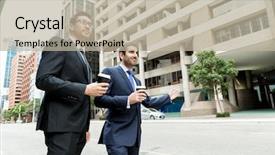  Presentation with taxi - Presentation theme with two young businessmen hailing background and a mint green colored foreground