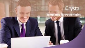  Presentation with coffee - Colorful presentation design enhanced with two young businessmen having coffee backdrop and a coral colored foreground