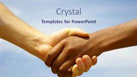  Presentation with shaking hands - Colorful presentation enhanced with two-young-businessmen-shaking-hands backdrop and a light blue colored foreground