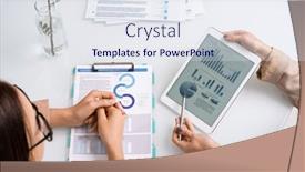  Presentation with young - Presentation with two-young-businesswomen-analyzing background and a sky blue colored foreground