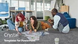  Presentation with working - Presentation consisting of two-young-businesswomen-in-casualwear background and a gray colored foreground