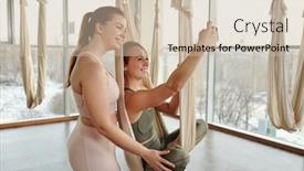  Presentation with women making - PPT theme having two-young-cheerful-active-women background and a soft green colored foreground