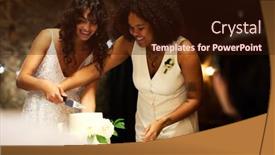 Presentation with elegant party - PPT theme with two-young-cheerful-brides background and a wine colored foreground