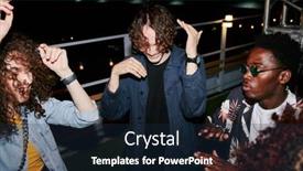  Presentation with outdoor party - Theme having two-young-cheerful-intercultural-couples background and a navy blue colored foreground