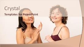  Presentation with females - Audience pleasing PPT theme consisting of two-young-cheerful-intercultural-females backdrop and a lemonade colored foreground